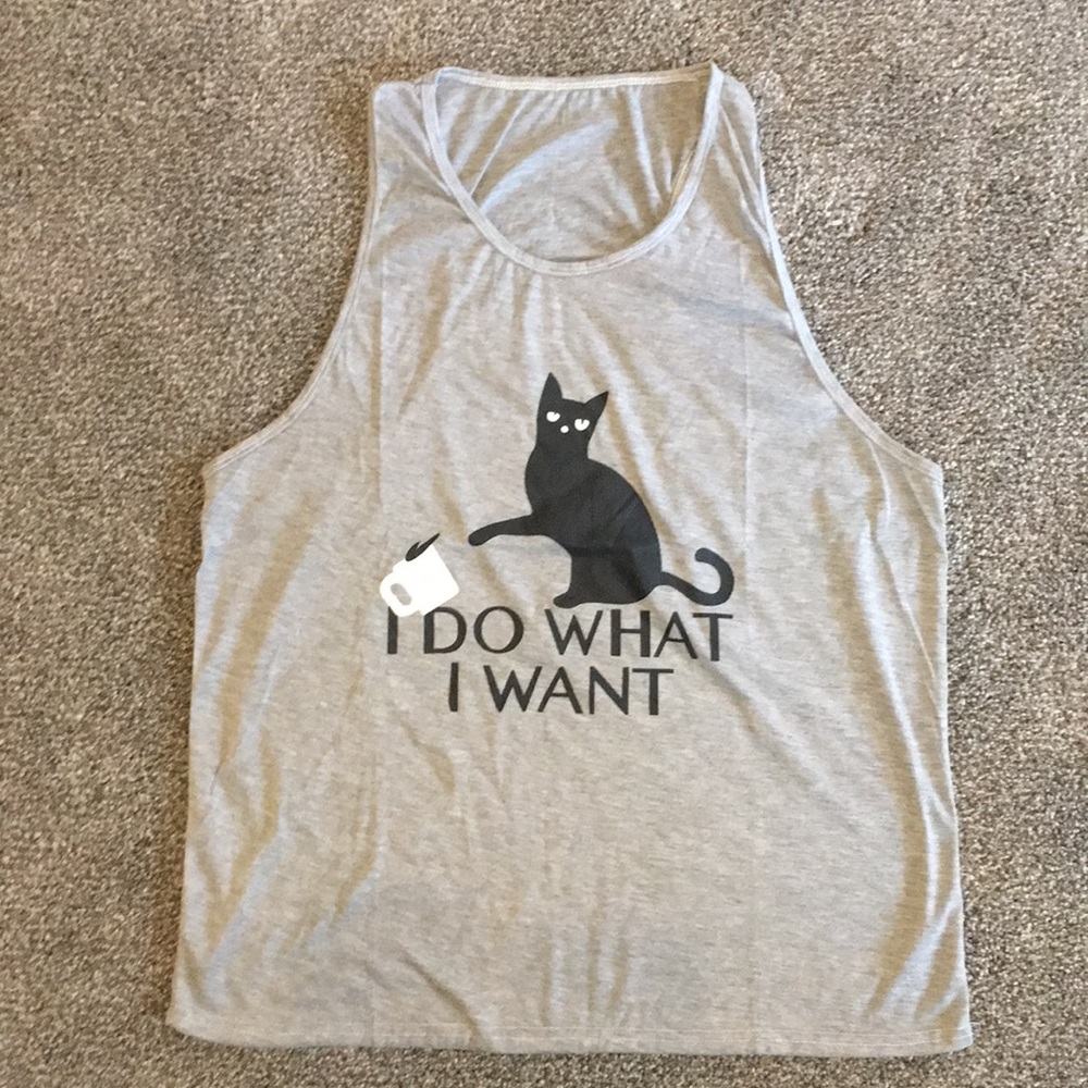 Cat & Coffee gray tank top